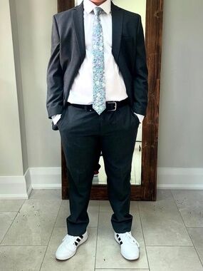 Andrew Marc New York Boys Husky Charcoal Neat Suit